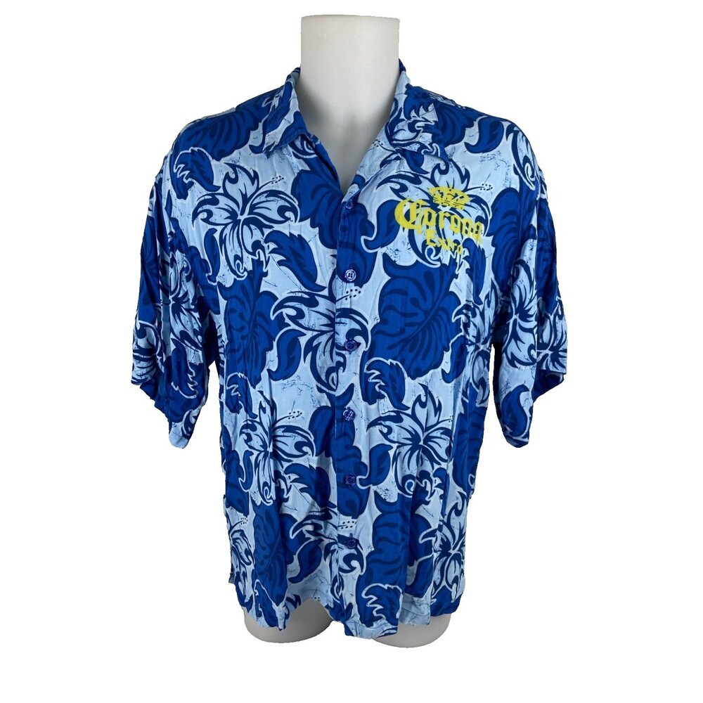 Corona Extra Cerveza Men XXL Tropical Shirt Blue Hawaiian Beer Casual Beach